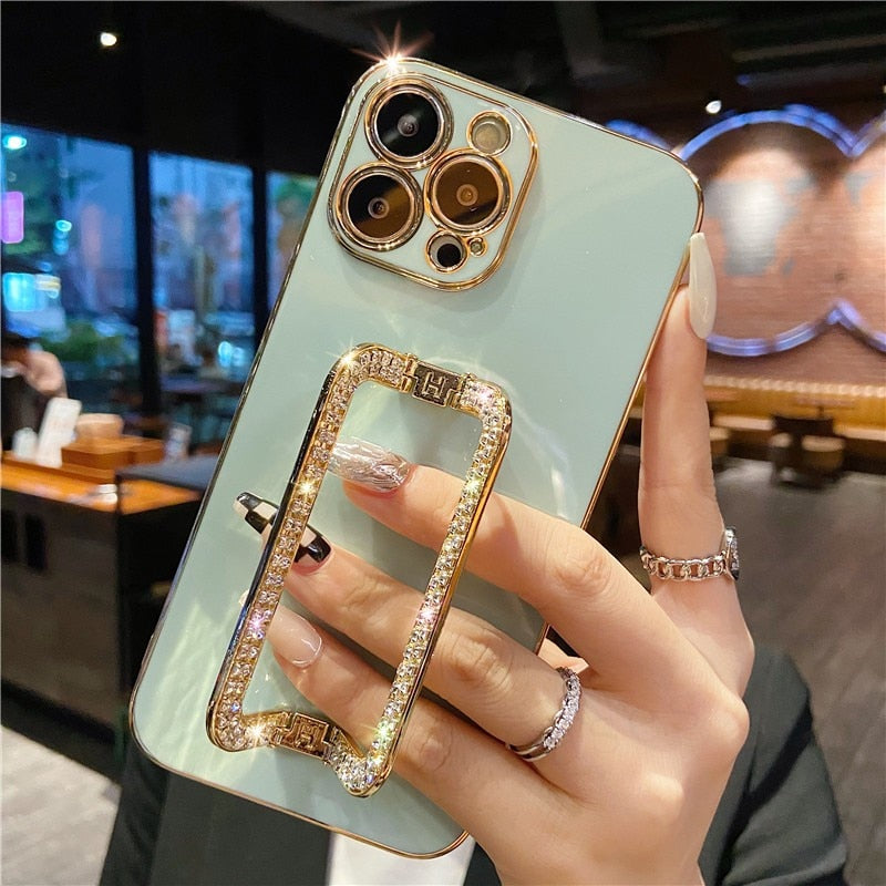 Beautiful Crystal Gold Plated Holder Stand iPhone Protector Case Cover I