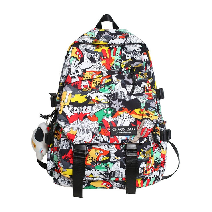 Unique Stylish Graffiti Print Nylon Waterproof Fashion Laptop Travel School Bag Backpack