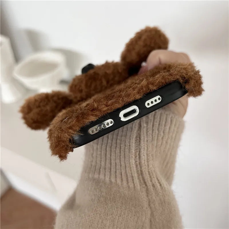 Cute 3D Teddy Dog Soft Fluffy Phone Phone Case Cover For iPhone 15 14 13 12 11 Pro Max Mini X XS XR 8 7 6 SE