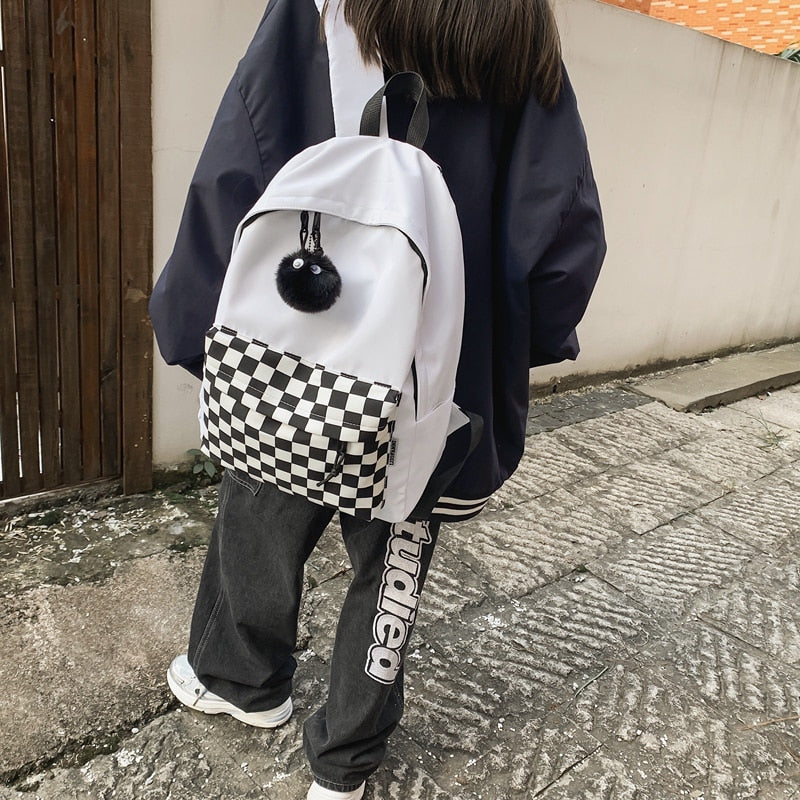 Chic Fashion Plaid Pattern Waterproof Travel School Laptop Bag Backpack