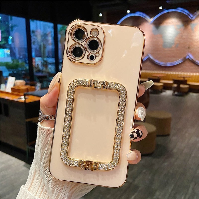 Beautiful Crystal Gold Plated Holder Stand iPhone Protector Case Cover I