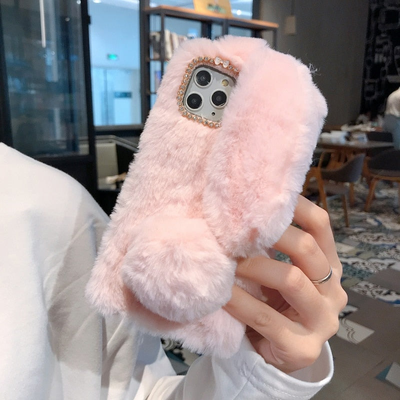 Fluffy Cute Soft Plushy Ribbit Bunny Ear iPhone Protective Phone Case Cover II
