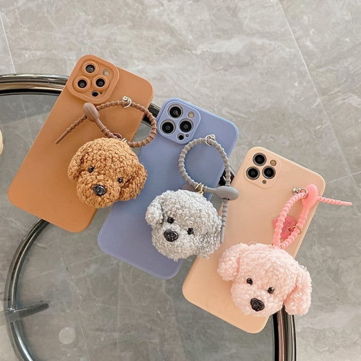 Cute Plush Teddy Dog Charm Beaded Strap iPhone Protective Phone Case Cover