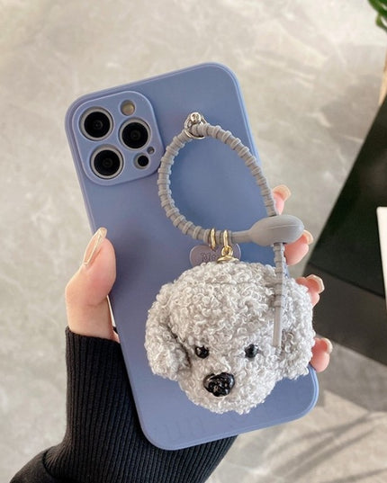 Cute Plush Teddy Dog Charm Beaded Strap iPhone Protective Phone Case Cover