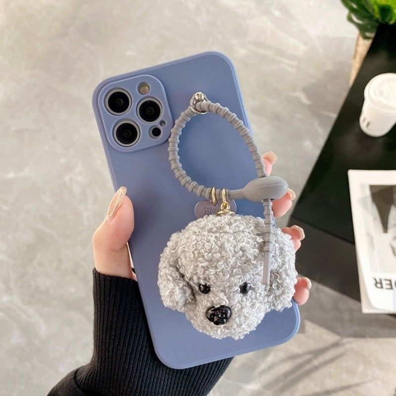 Cute Plush Teddy Dog Charm Beaded Strap iPhone Protective Phone Case Cover
