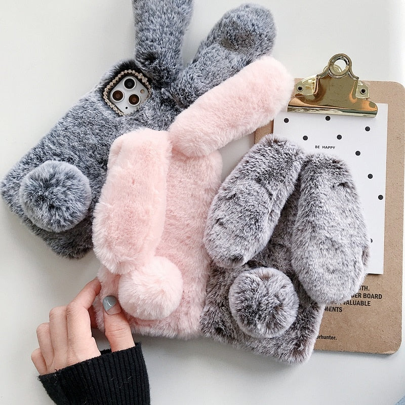 Fluffy Cute Soft Plushy Ribbit Bunny Ear iPhone Protective Phone Case Cover II