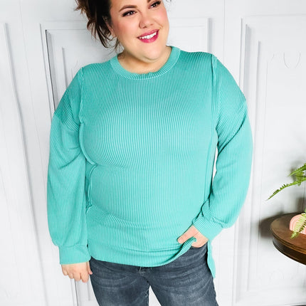 Live For Today Mint Mineral Washed Rib Pullover