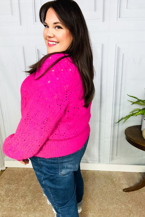 Pretty In Pink Button Down Pointelle Knit Cardigan