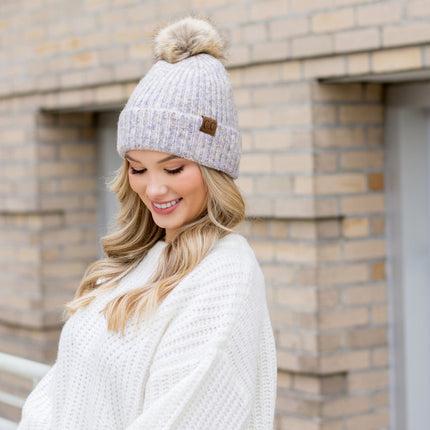 Soft Cozy Heathered Knit Pom Pom CC Marled Beanie Hat - Accessoriesforever