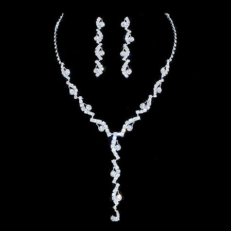 Bridal Wedding Jewelry Set Rhinestone Swirl Y Drop JS00182 - Accessoriesforever