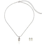 Bridal Wedding Jewelry Set Crystal Rhinestone Pearl Simple Design Silver White