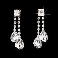 Bridal Wedding Jewelry Set Crystal Rhinestone Teardrop Dangles Necklace Silver