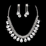 Bridal Wedding Jewelry Set Crystal Rhinestone Teardrop Dangles Necklace Silver