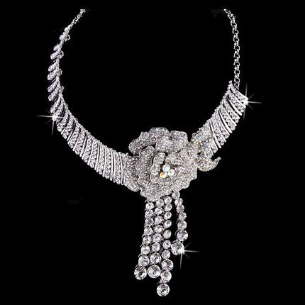 Bridal Wedding Jewelry Set Crystal Rhinestone Stunning Beautiful Floral Silver