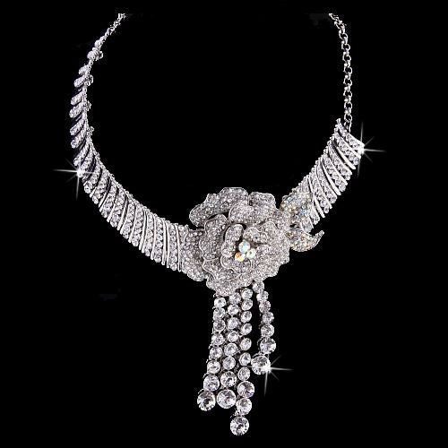 Bridal Wedding Jewelry Set Crystal Rhinestone Stunning Beautiful Floral Silver - Accessoriesforever