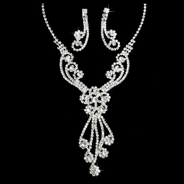 Bridal Wedding Jewelry Set Crystal Rhinestones Gorgeous Dazzle Design Necklace - Accessoriesforever