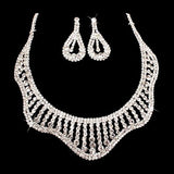 Bridal Wedding Jewelry Set Crystal Rhinestones Wavy Curl Bib Necklace Silver