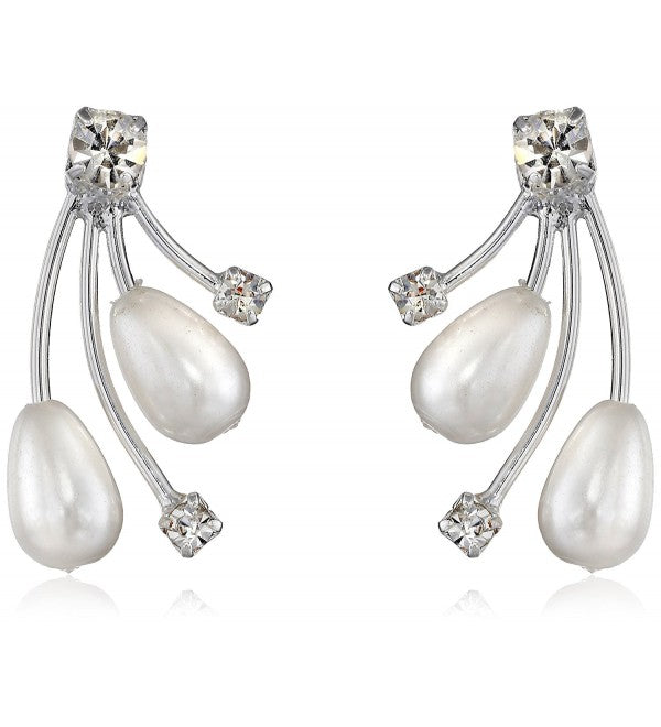 Bridal Wedding Jewelry Set Crystal Rhinestone Pear Dangle Pearls Link Necklace - Accessoriesforever