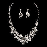 Bridal Wedding Jewelry Set Necklace Crystal Rhinestone Pearl Floral Bib Silver