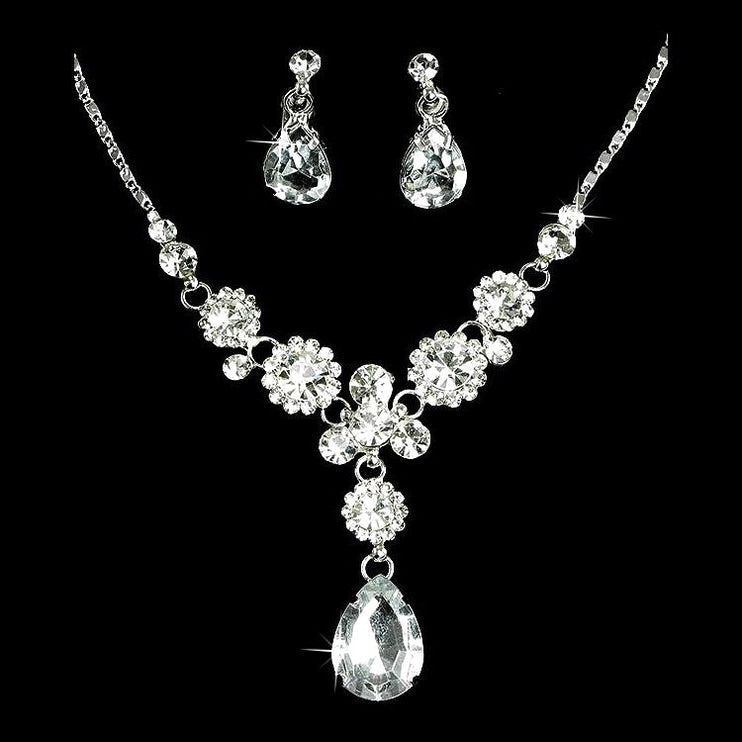 Bridal Wedding Jewelry Crystal Rhinestone Brilliant Design Necklace Earring SV - Accessoriesforever