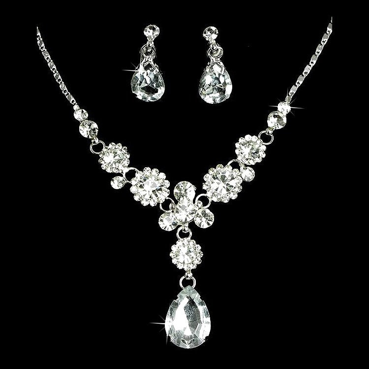 Bridal Wedding Jewelry Crystal Rhinestone Brilliant Design Necklace Earring SV