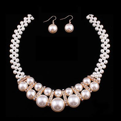 Bridal Wedding Jewelry Crystal Rhinestone Gorgeous Pearl Necklace J523 Gold - Accessoriesforever