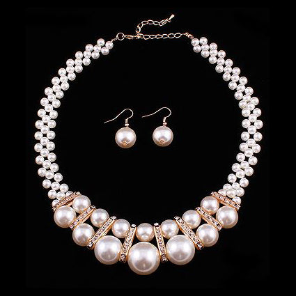 Bridal Wedding Jewelry Crystal Rhinestone Gorgeous Pearl Necklace J523 Gold - Accessoriesforever