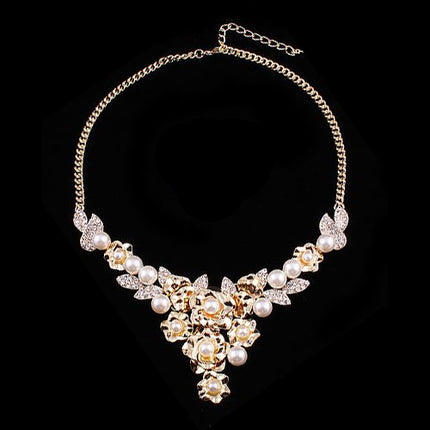 Bridal Wedding Jewelry Crystal Rhinestone Sparkling Bouquet Necklace J524 Gold - Accessoriesforever