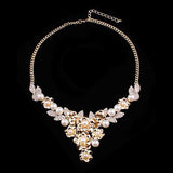 Bridal Wedding Jewelry Crystal Rhinestone Sparkling Bouquet Necklace J524 Gold