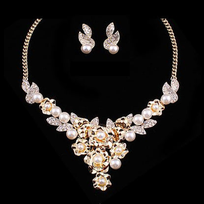 Bridal Wedding Jewelry Crystal Rhinestone Sparkling Bouquet Necklace J524 Gold