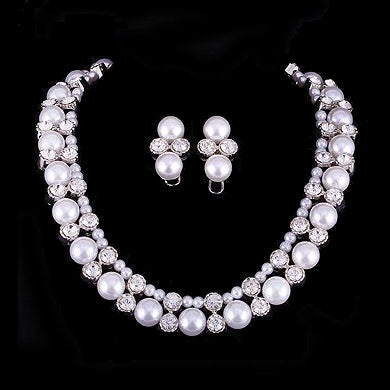 Bridal Wedding Jewelry Crystal Rhinestone Elegant Faux Pearl Necklace J543 White
