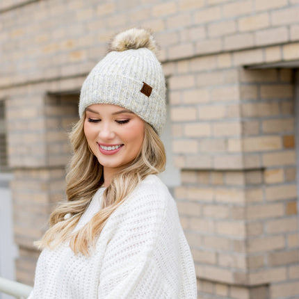 Soft Cozy Heathered Knit Pom Pom CC Marled Beanie Hat - Accessoriesforever