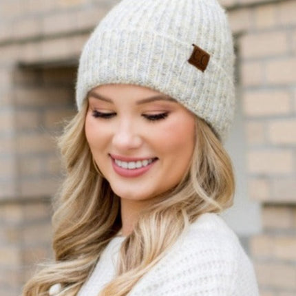 Soft Cozy Heathered Knit Pom Pom CC Marled Beanie Hat - Accessoriesforever