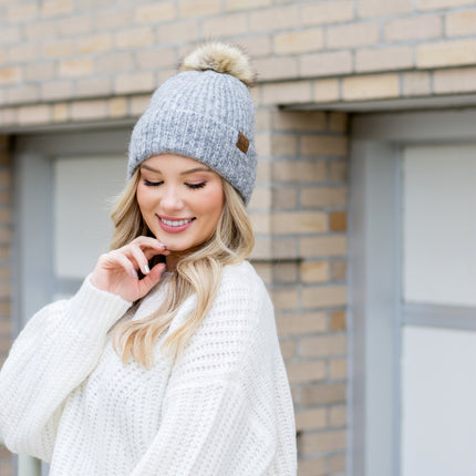 Soft Cozy Heathered Knit Pom Pom CC Marled Beanie Hat - Accessoriesforever