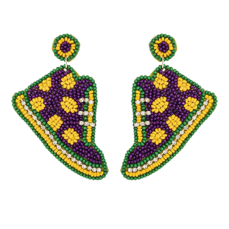 Mardi Gras Iconic Shoes Beaded Handmade Festive Statement Dangle Earrings