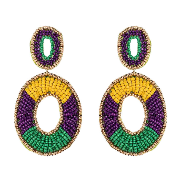 Mardi Gras Beaded Iconic Handmade Festive Statement Dangle Earrings