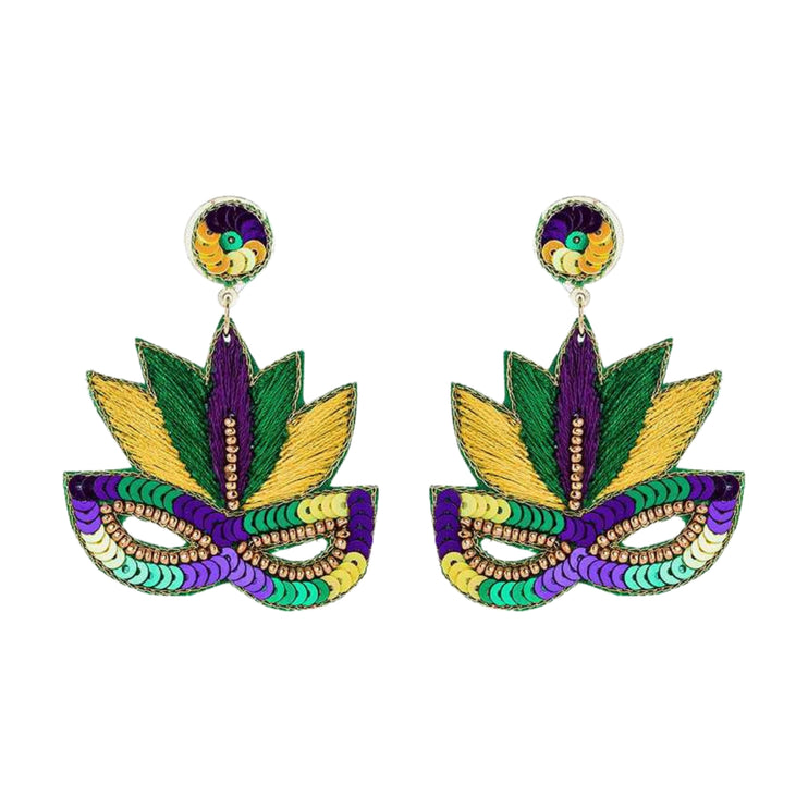 Mardi Gras Masquerade Sequins Handmade Festive Statement Dangle Earrings