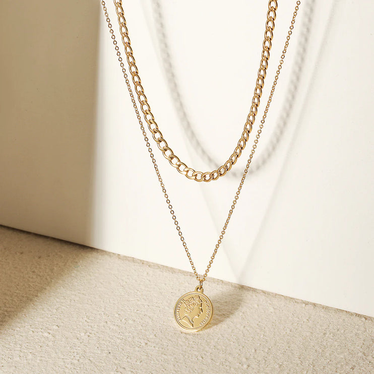 Beautiful Coin Layered 2-Strands Necklace