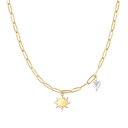 Lovely Sun with Heart-shaped Pearl Pendant Necklace