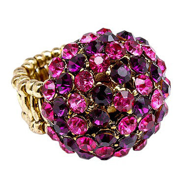 Duo Tone Dome Round Crystal Pave Stretch Ring Pink