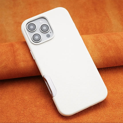 Luxury Leather MagSafe Magnetic Phone Case with Metal Hollow Buttons for iPhone