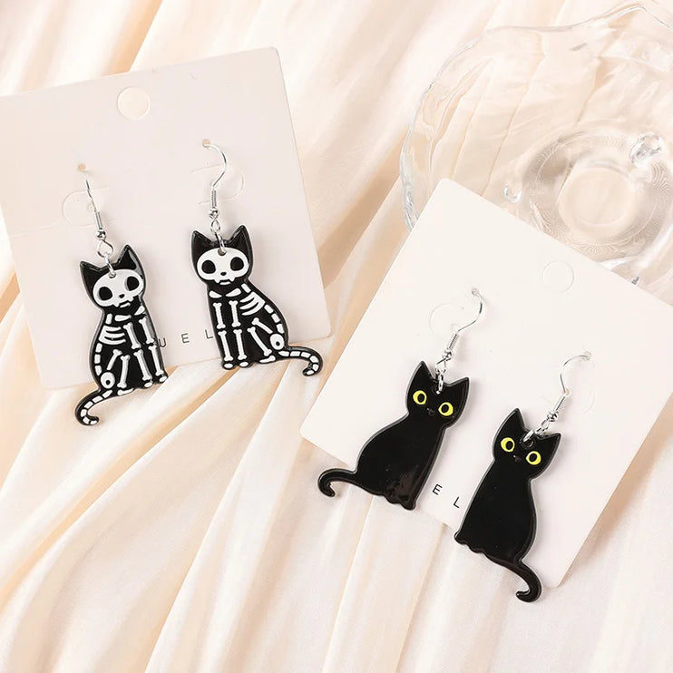 Halloween Jewelry Skull Black Cats Acrylic Lightweight Dangle Drop Fashion Earrings