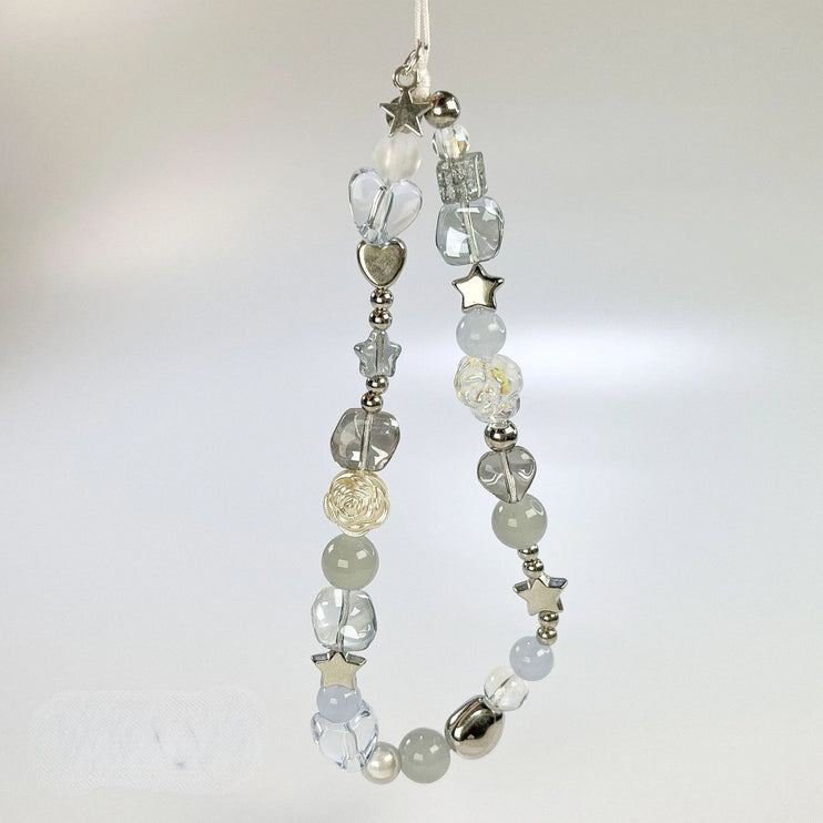 Beautiful Gray-Blue Starry Beaded Phone Keychain Hand Strap