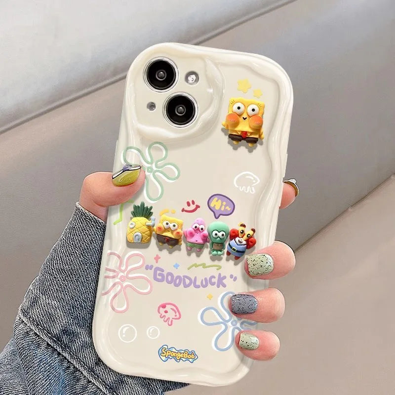 Cute Fun SpongeBob Charms Phone Case Cover For Samsung Galaxy S24 S20 FE S21 S22 Plus S23 Ultra