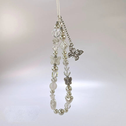 Beautiful Sparkling Butterfly Beaded Pearl Phone Keychain Wrist Hand Strap