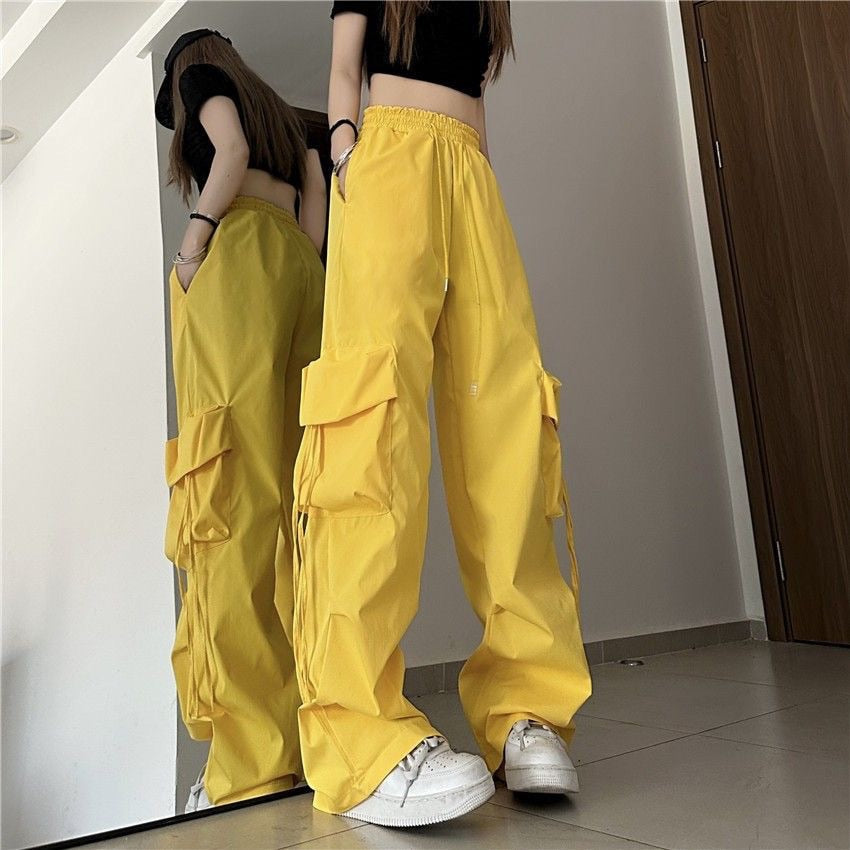 Solid Comfy Trendy Fashion Streetwear High Waist Wide Straight Leg Cargo Pants