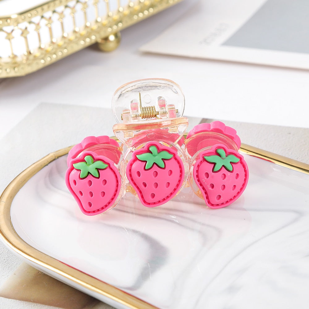 Cute Strawberry Flower Pattern Rose Red Fashion Hair Jewelry Clip Claw