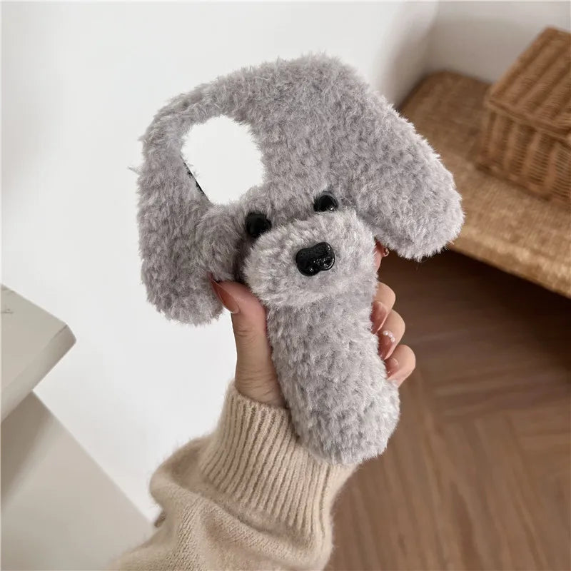 Cute 3D Teddy Dog Soft Fluffy Phone Phone Case Cover For iPhone 15 14 13 12 11 Pro Max Mini X XS XR 8 7 6 SE