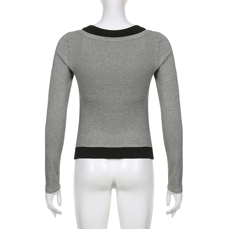 Basic Casual Streetwear Knit Long Sleeves Fashion Crop Top