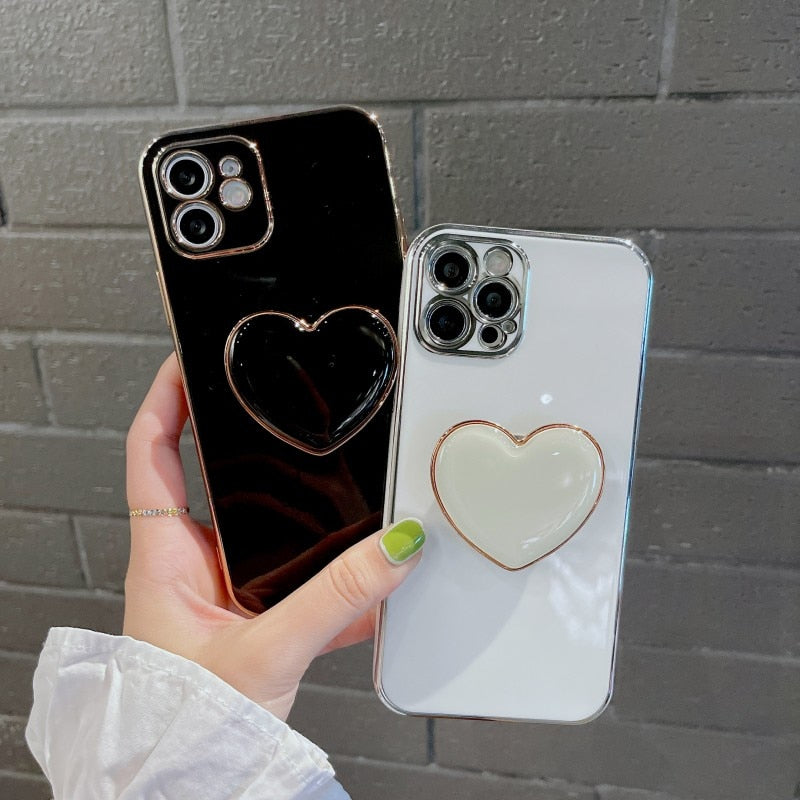 Heart Shaped Back Stand Holder iPhone Protective Phone Case Cover